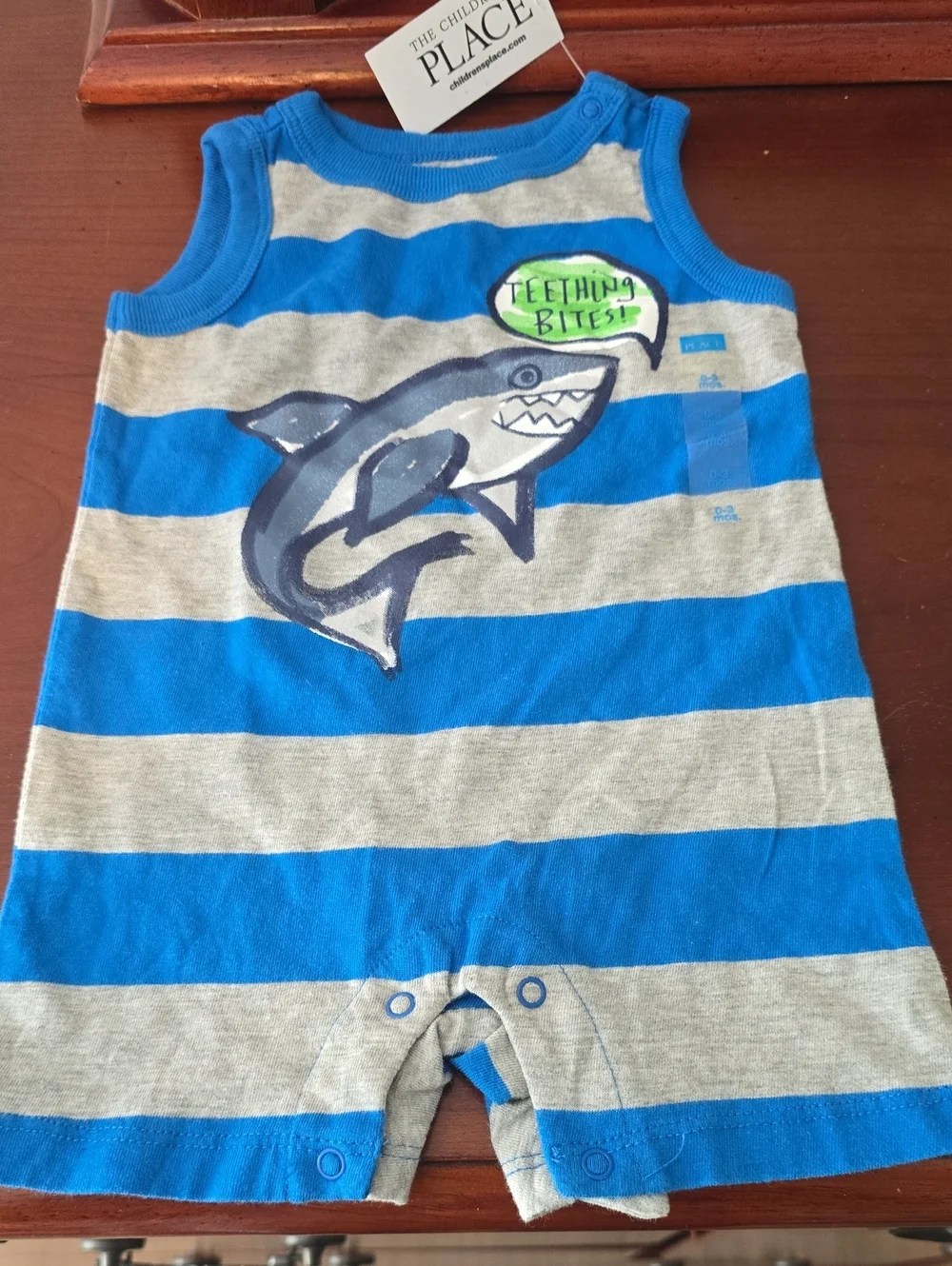 The Children's Place Blue & Gray Striped Shark Romper